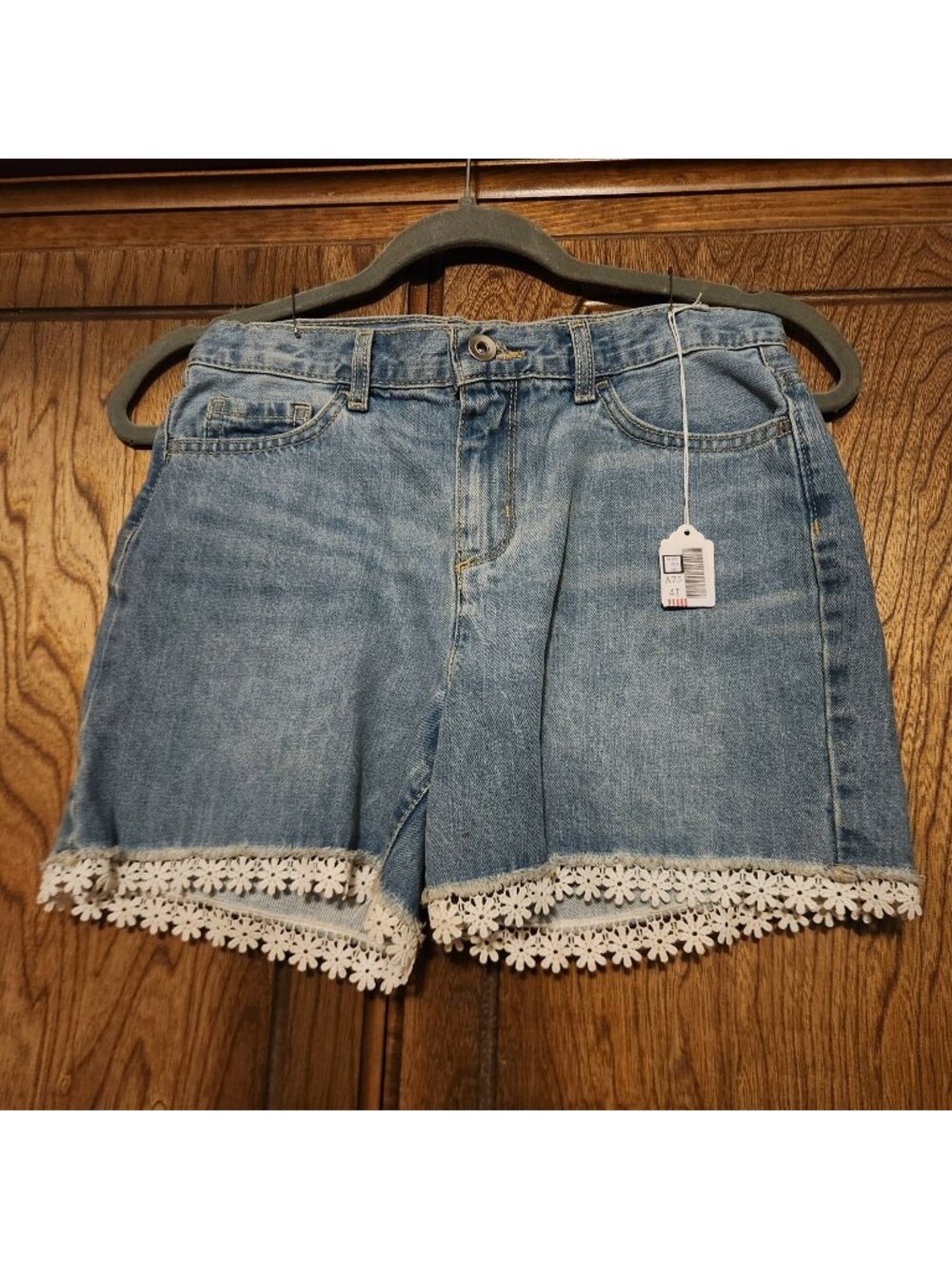 Girl's Denim Shorts with Flower Lace on the hem Size 12